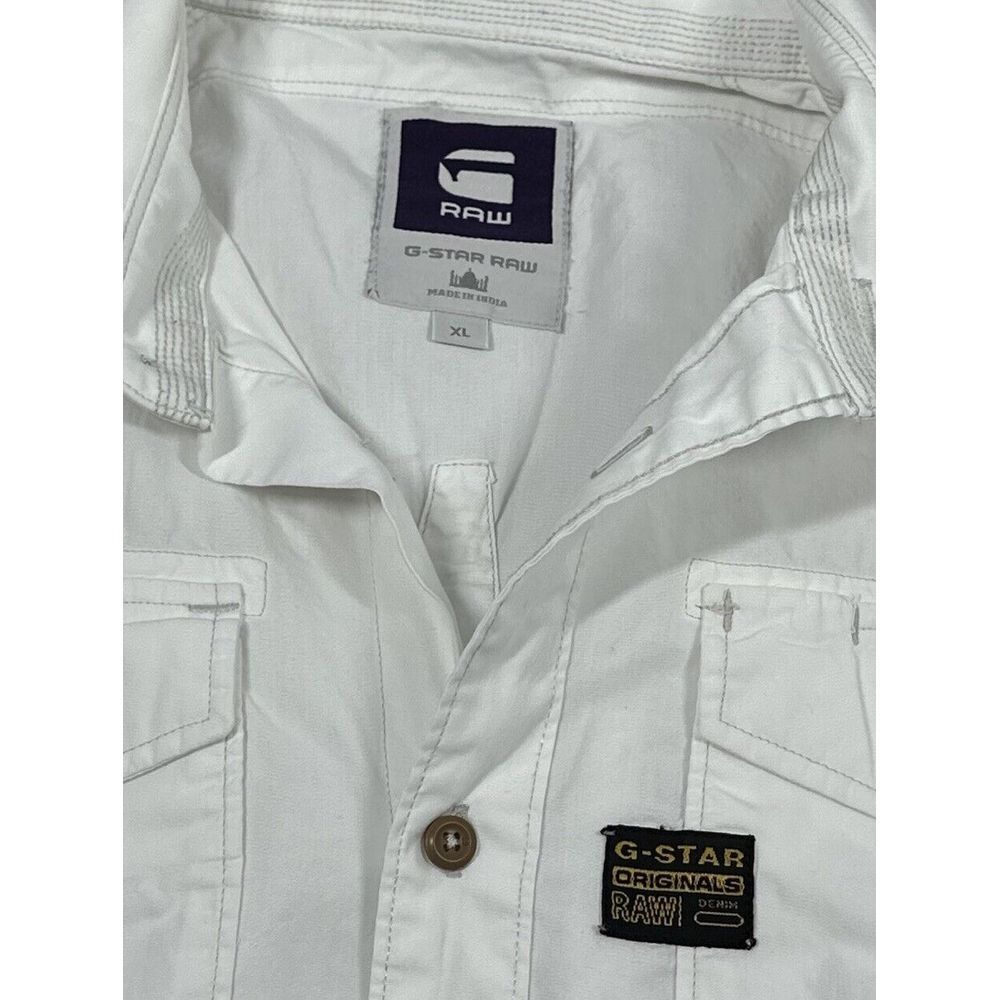 G Star Raw Zip Front Long Sleeve Button Down Aviator Shirt-White-Men's XL